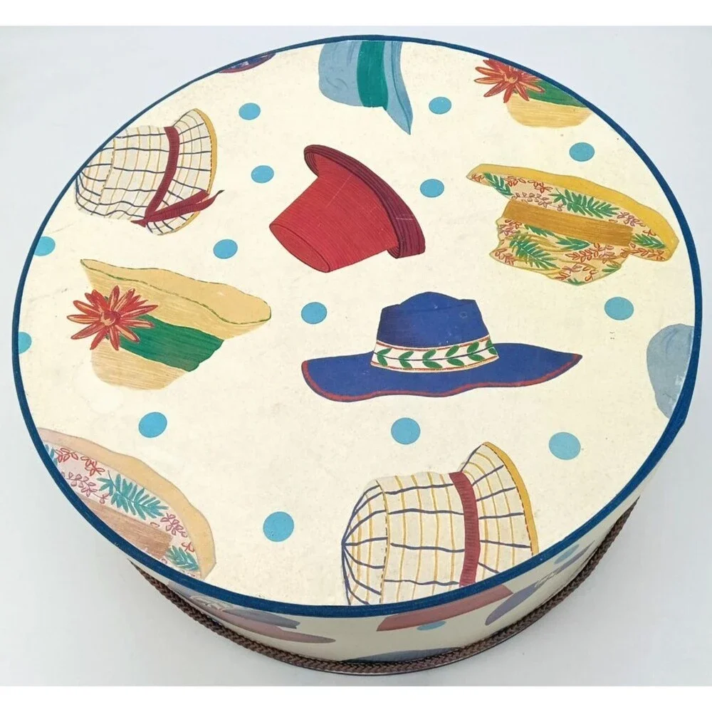 Vintage Set of 2 Nesting Hat Storage Boxes Fun Retro Hat Design 14